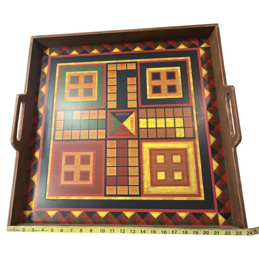 Vintage‎ Style Ludo Parcheesi Board Game Wooden Serving Tray Wall Decor 24x24